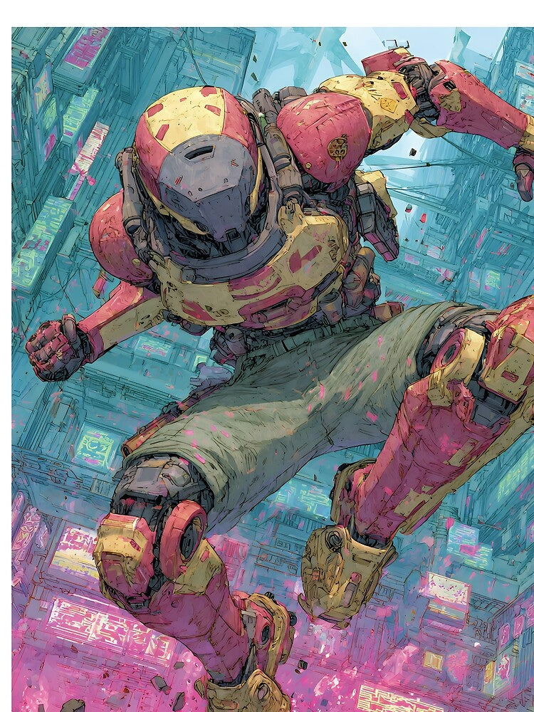 Cyberpunk Mecha Warrior Jump – Neon City Assault by EK-World