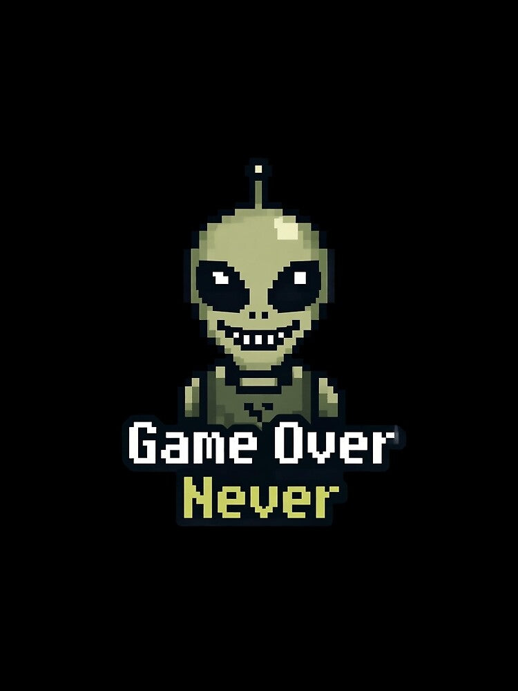 Game Over Never – Pixel Alien Retro Tee by EcoArtTees