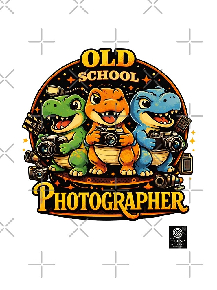 Old School Photographer Cute Dinosaur Camera Illustration Retro Photography Art by HOUSE OF TIST