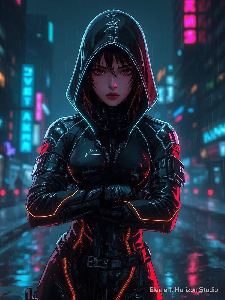 Neon Night Operative Cyberpunk Female Assassin in Futuristic City by Element Horizon Studio
