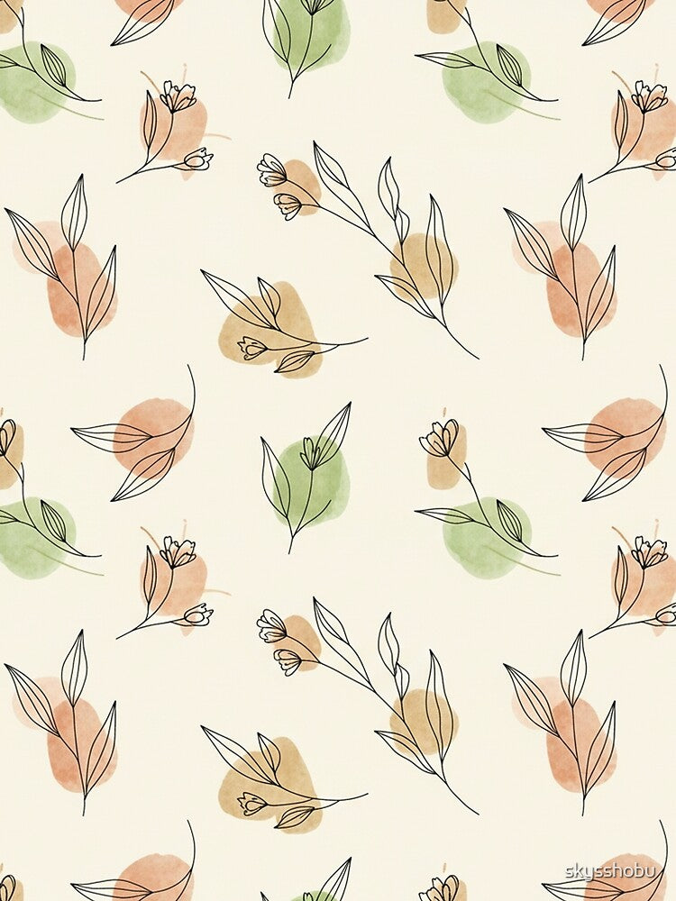Minimal Botanical Line Art Watercolor Pattern – Elegant Floral Leaves Design by skysshobu