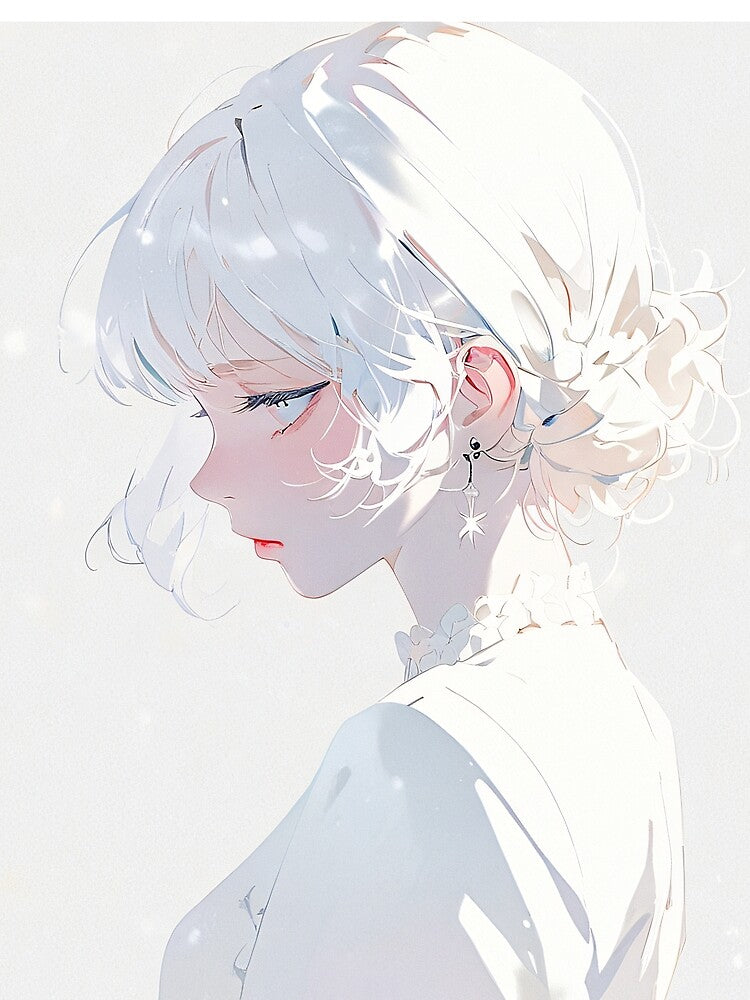 “Elegant White Aesthetic Anime Girl Profile” by KiraChie