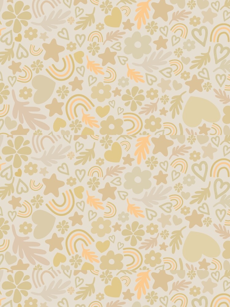 Cute Pastel Yellow Pattern – Hearts, Stars, Flowers & Rainbows by Furkan Al-Gburi