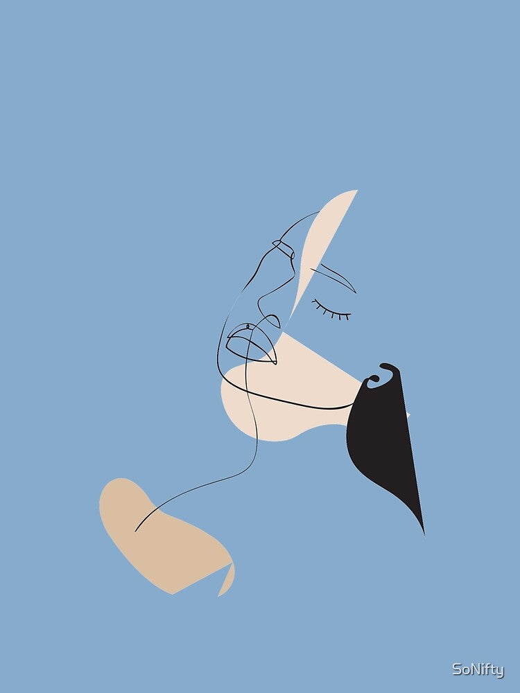 Abstract Line Art Woman | Retro Blue + Nudes by SoNifty