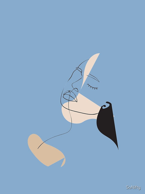 Abstract Line Art Woman | Retro Blue + Nudes by SoNifty