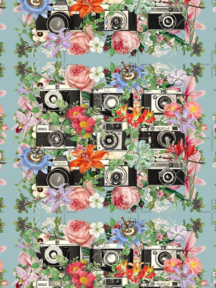 Selection Of Retro Cameras, I Love Photography, Vintage Cameras And Beautiful Flowers by TrulyEpoque