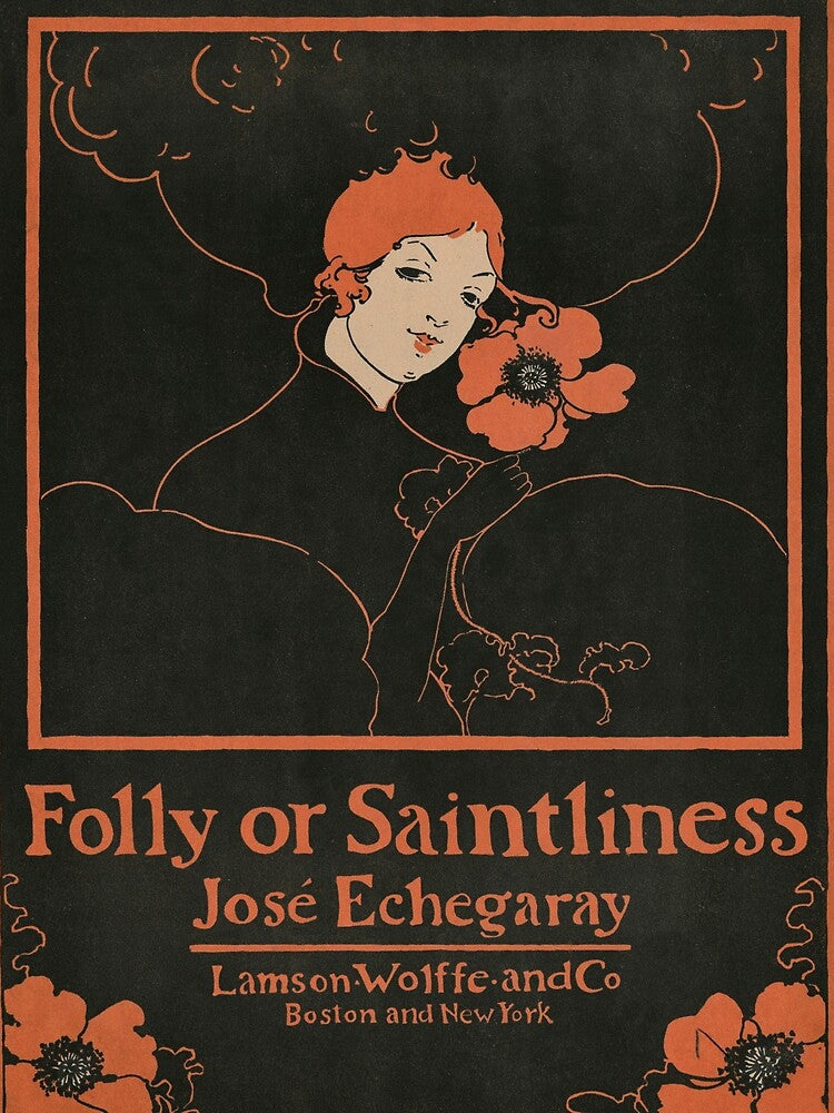 Folly or Saintliness (1895) vintage poster of a woman with flowers in high resolution by Ethel Reed. Original from Library of Congress. by LenaShines