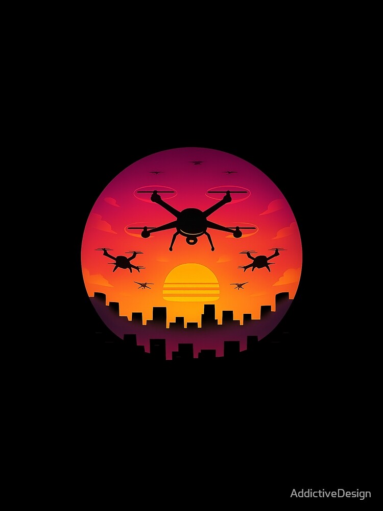 Drone Sunset Over Neon City by AddictiveDesign