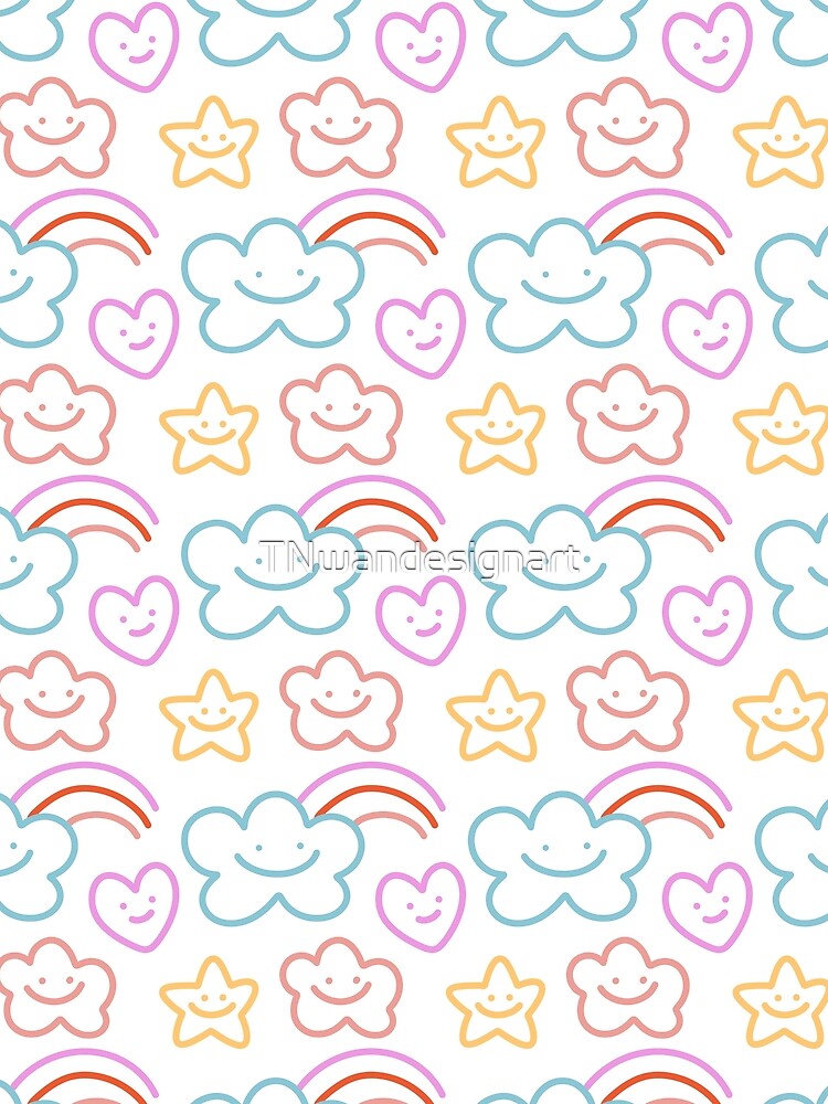 Rainbow and cloud smiley simple minimal line doodle colorful scribble pattern by TNwandesignart