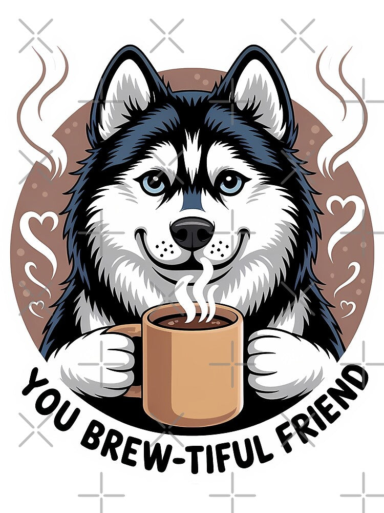 Husky Howl at the Coffee Sticker | Funny Morning Dog Art by GiftsForge