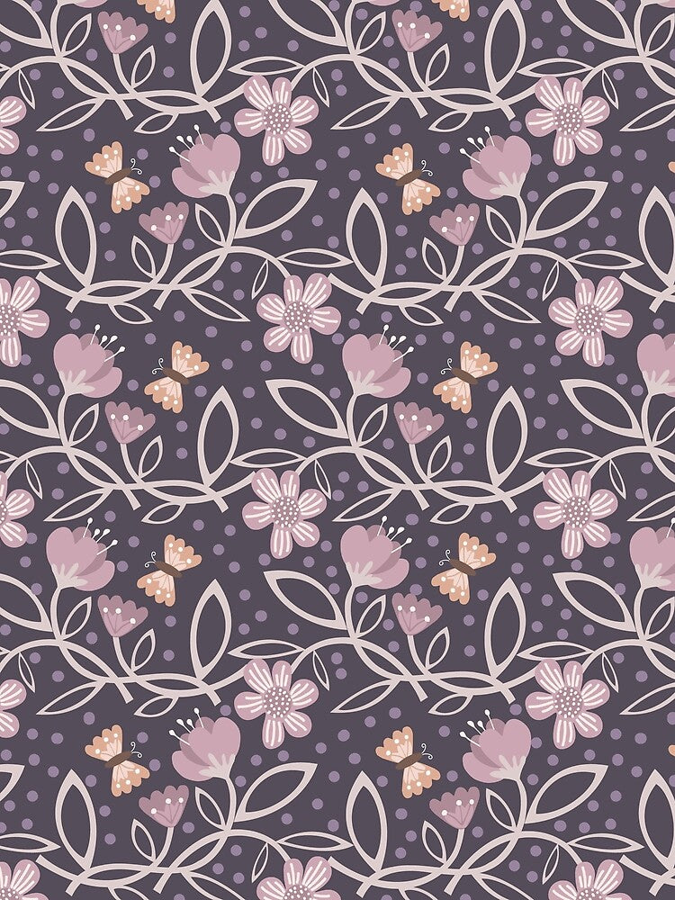 Romantic Butterflies Floral Pattern Mauve on Purple by Jaydee001