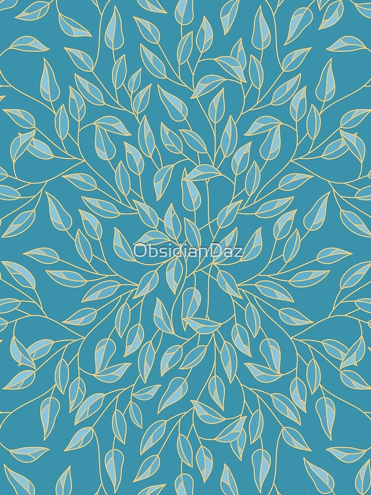 Leaves Pattern (Gold Line Art, Teal) by ObsidianDaz