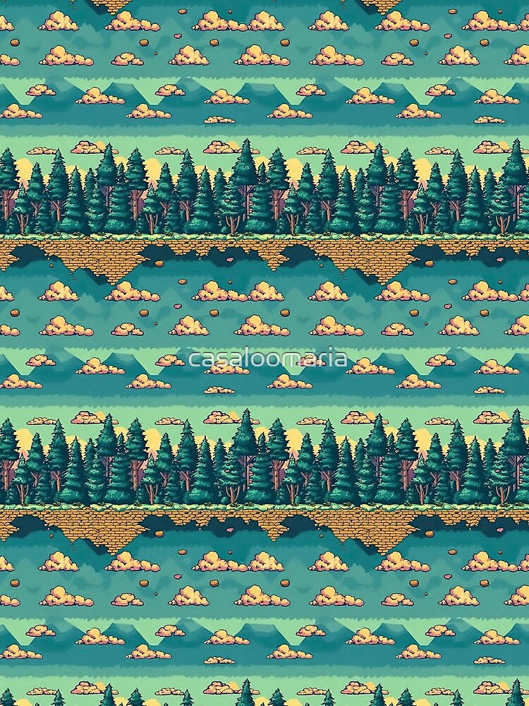 Pixel Art Landscape Seamless Pattern | Nostalgic gamer vibes by casaloomaria