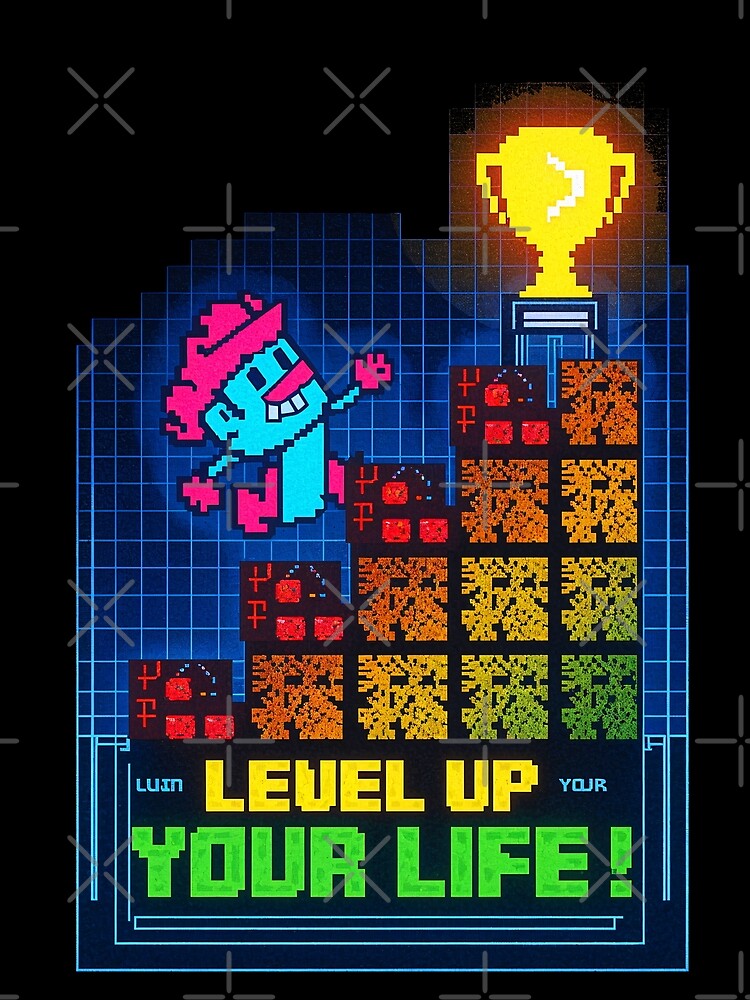 Level Up Your Life Retro Gaming Trophy Pixel Art Motivational by CreativeVisionsHub