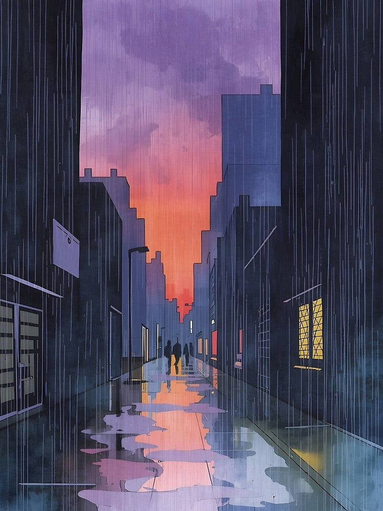 Moody Cyberpunk Alleyway – Watercolor Neon Dusk by ThePixelArchive
