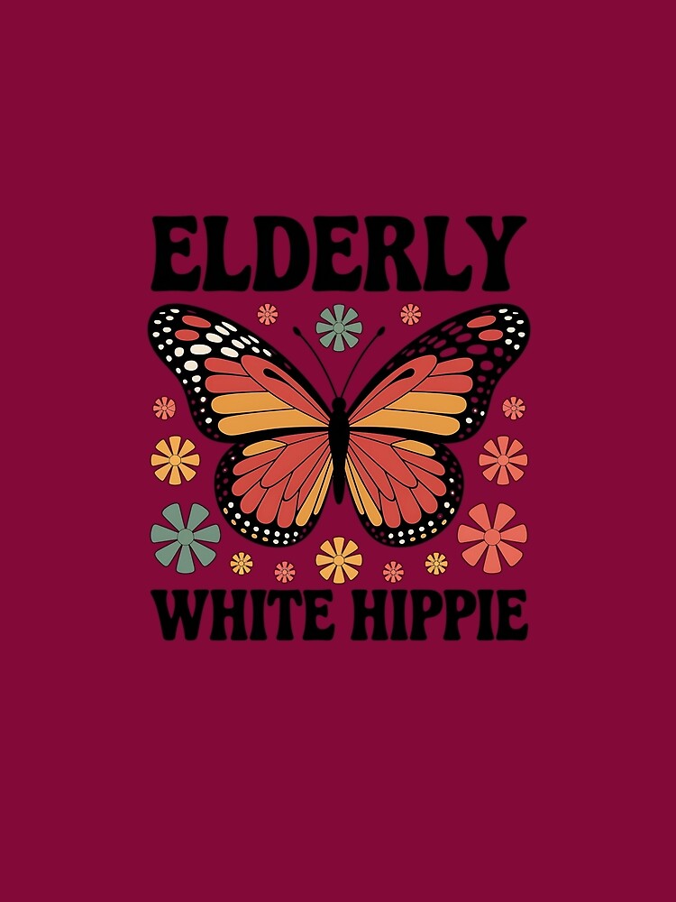 Elderly White Hippie Retro Men’s Butterfly T-Shirt by LunaSpellStudio