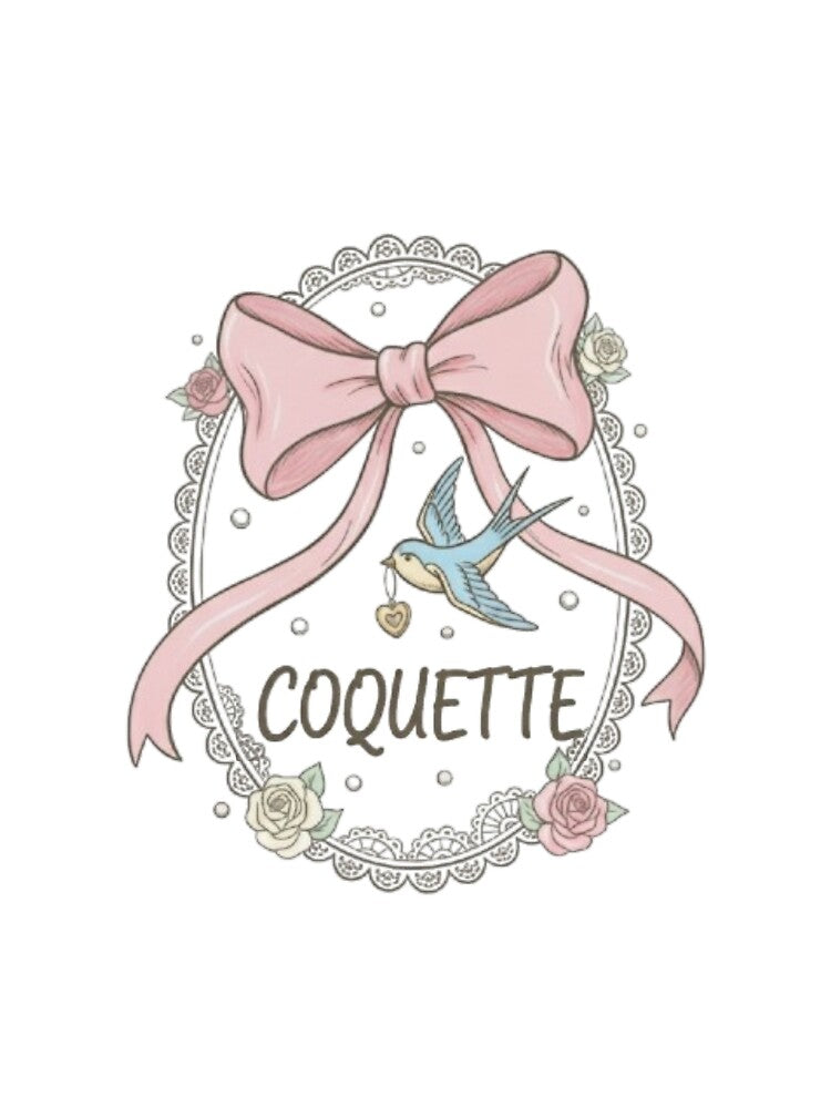 Coquette Aesthetic Bow and Bird with Heart | Soft Girl Lace Design. by musabadam2013