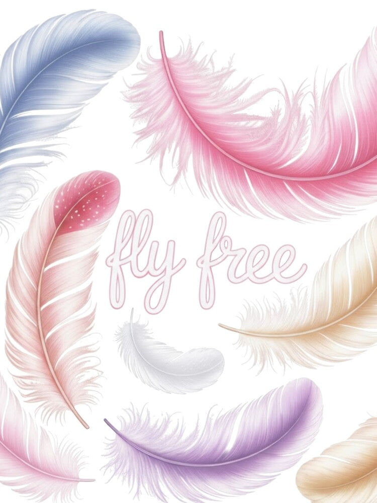 Fly Free Pastel Feathers – Soft Cute Kawaii Feather Art Design by Tidarat-27