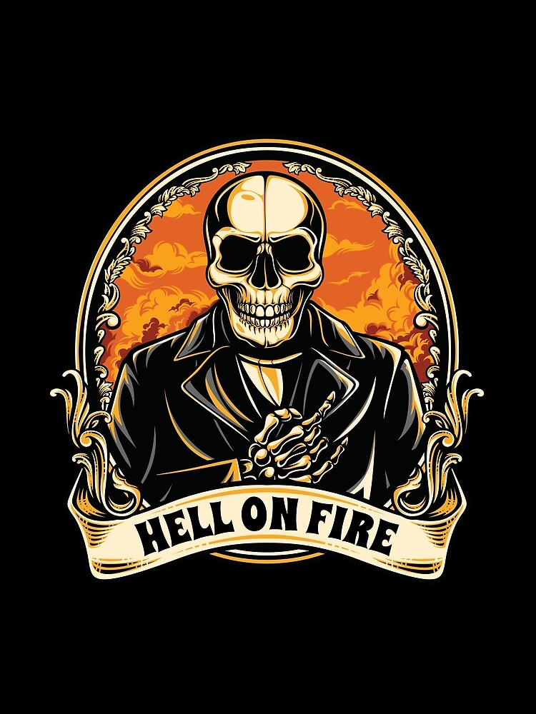 Halloween Skull Hell on fire Vintage Skeleton Emblem by peter2art