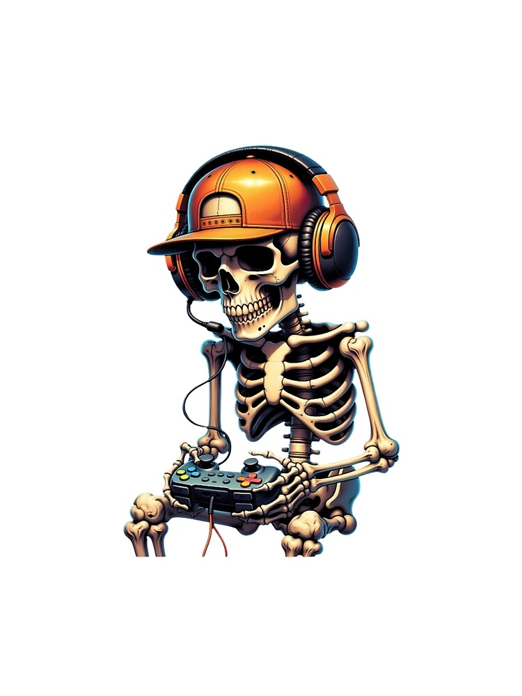 Gamer Skeleton Graphic Art, Cool Gaming Skull Streamers and E-Sports Haloween funnys by AngelaOdonn