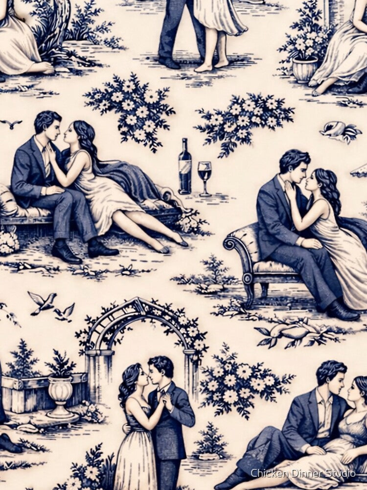 Romantic Blue Lovers Toile by Chicken Dinner Studio