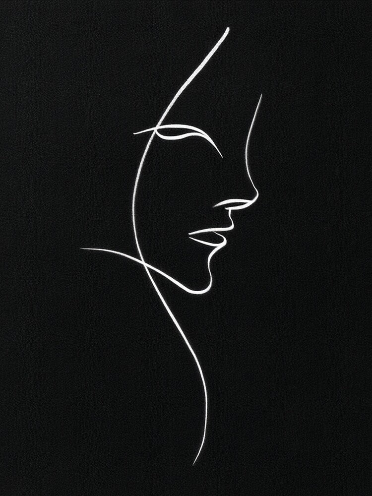 Elegant Female Face – Minimalist Line Art on Black by Patricks-Art