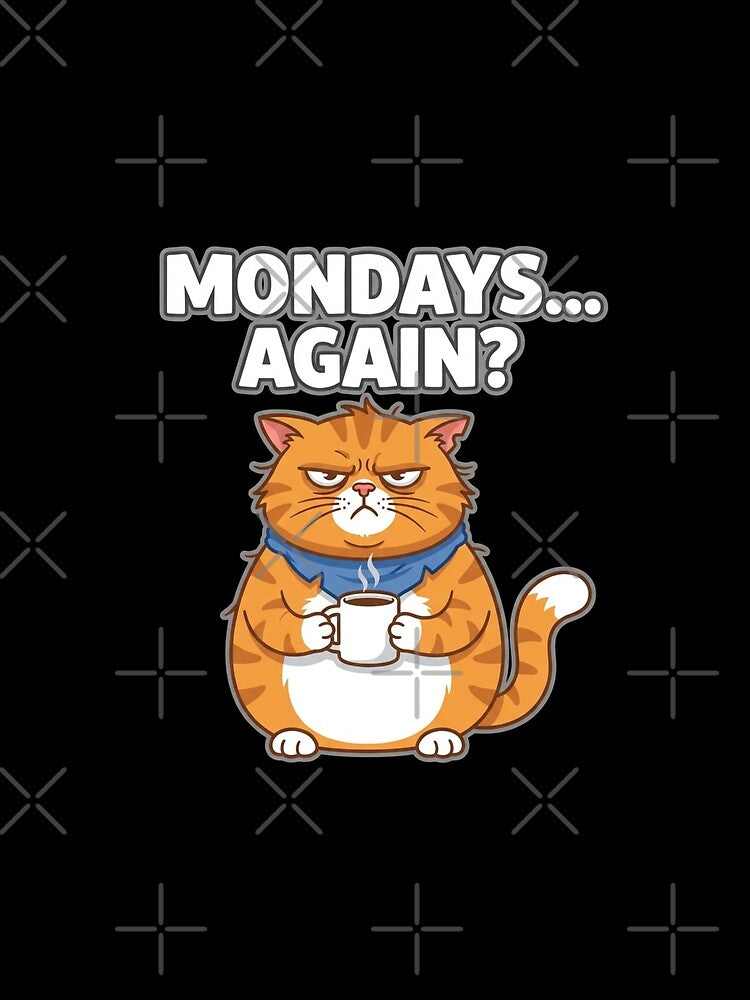 Mondays Again Funny Grumpy Cat Text Art for Coffee Lover by chattsuede