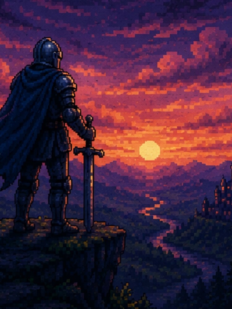 Journey Ahead - Pixel Knight And Fantasy Landscape by Nol1ytv