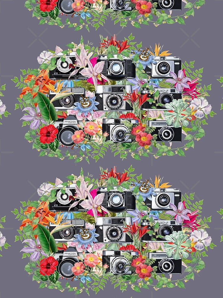 Cool Selection Of Retro Cameras, I Love Photography, Oval Shape Vintage Cameras And Beautiful Flowers by TrulyEpoque