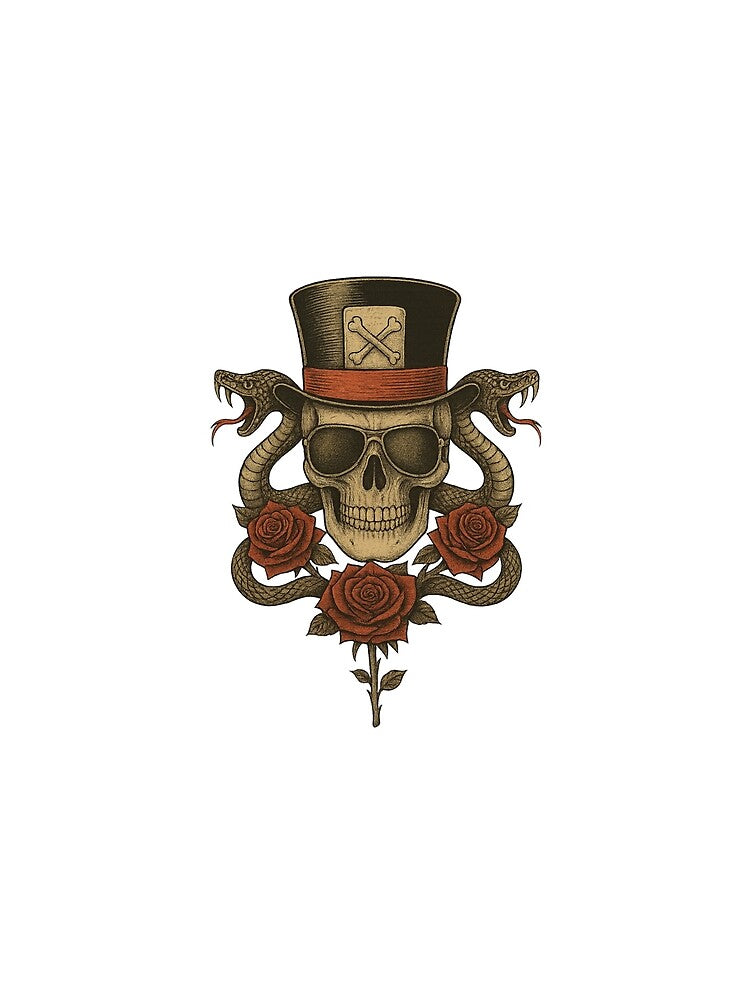 Gothic Skull with Top Hat, Snakes and Roses – Tattoo Art Design by Fleetwood1994