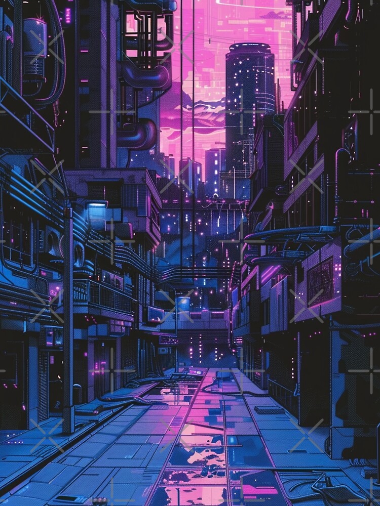 Cyberpunk Future Cityscape Neon Pattern by GrinGalore