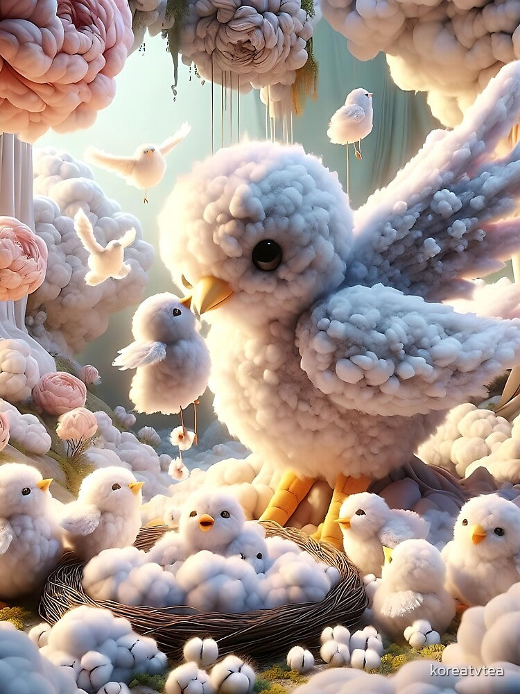 Teddy Bird Feeding Cotton Babies by koreatvtea