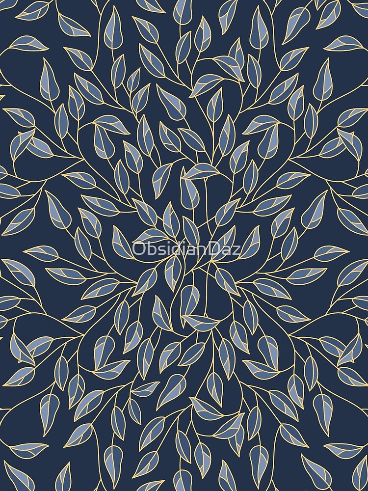 Leaves Pattern (Gold Line Art, Indigo Blue) by ObsidianDaz