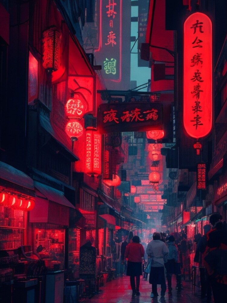 Neon-lit chinatown by mikaws
