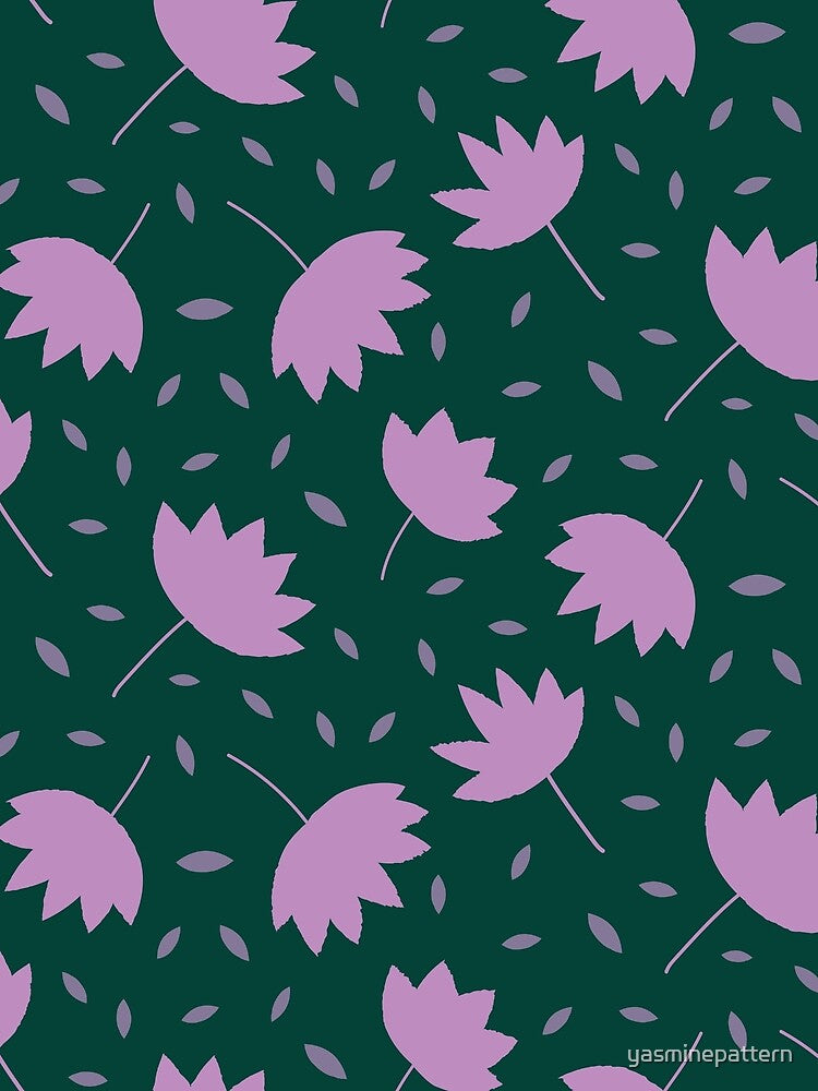 Simple Minimalist modern leaves pattern in plush pink on dark teal by Yasminepatterns