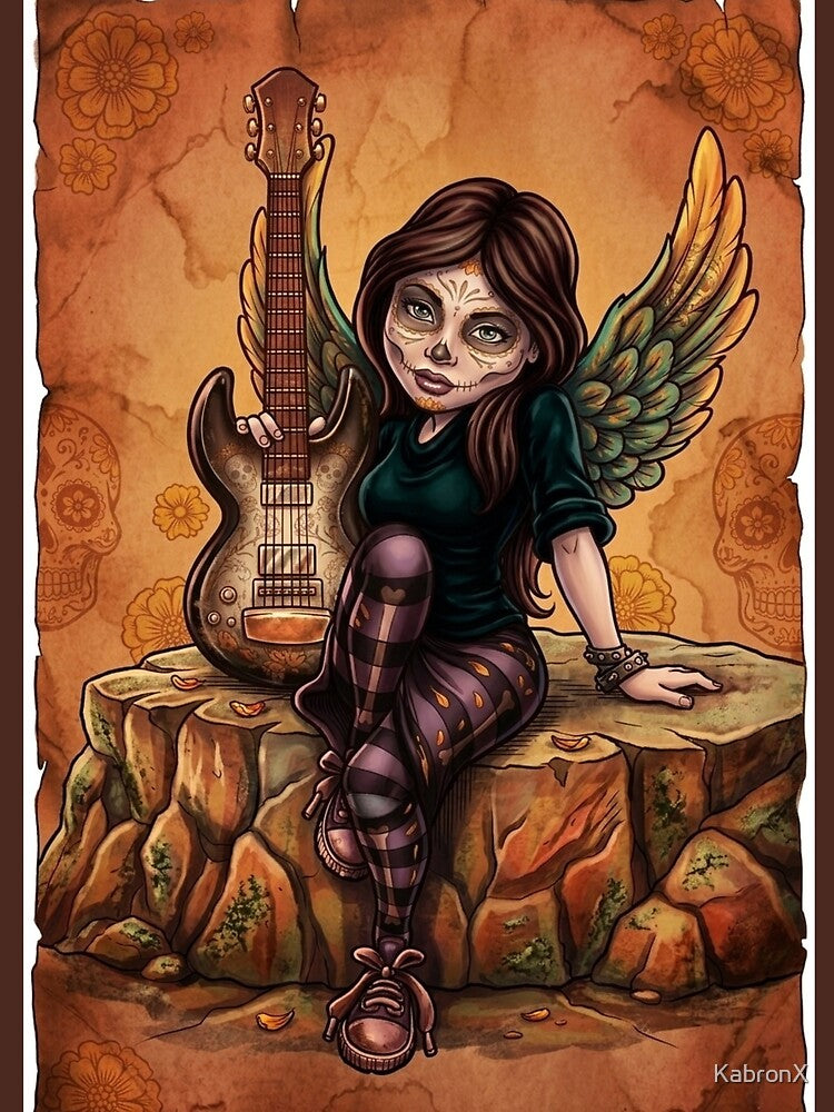 Rocker Angel Sugar Skull Girl with Electric Guitar by KabronX