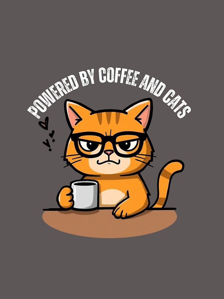 Powered By Coffee And Cats - Funny Orange Cat Shirt by NeuralAuraArts