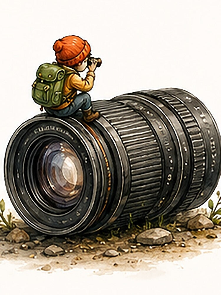 Tiny Photographer Exploring a Giant Camera Lens by Sara-Ai