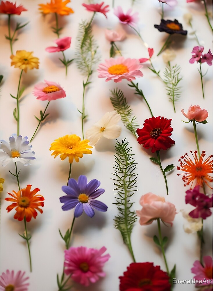 Vertical Floral Lines – Elegant Botanical Photography on White by EmeraldeaArt