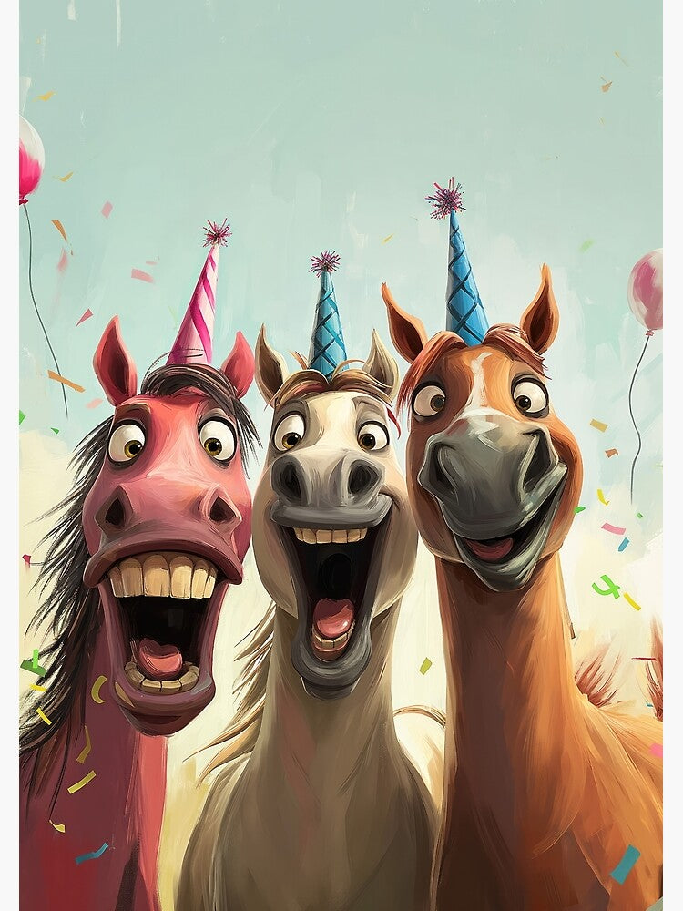 Three Silly Horses with Party Hats by OddCorro