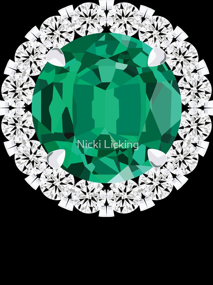 Round Cut Emerald Surrounded by Cluster Diamonds by Nicki Licking