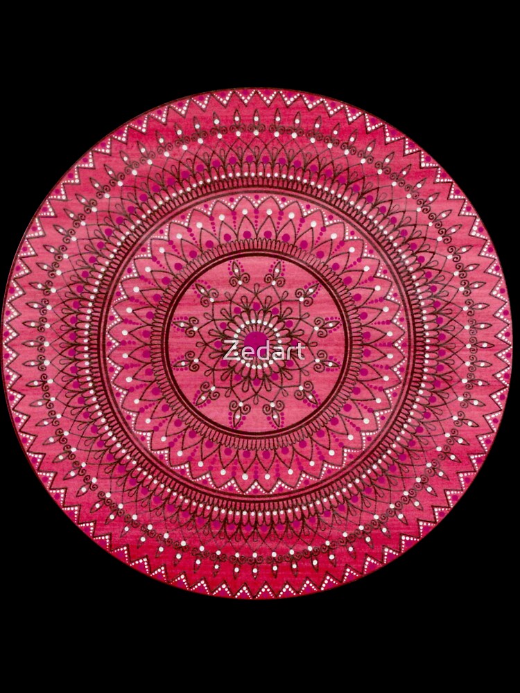 Hand Drawn Intricate Deep Red And White Mandala by Zedart