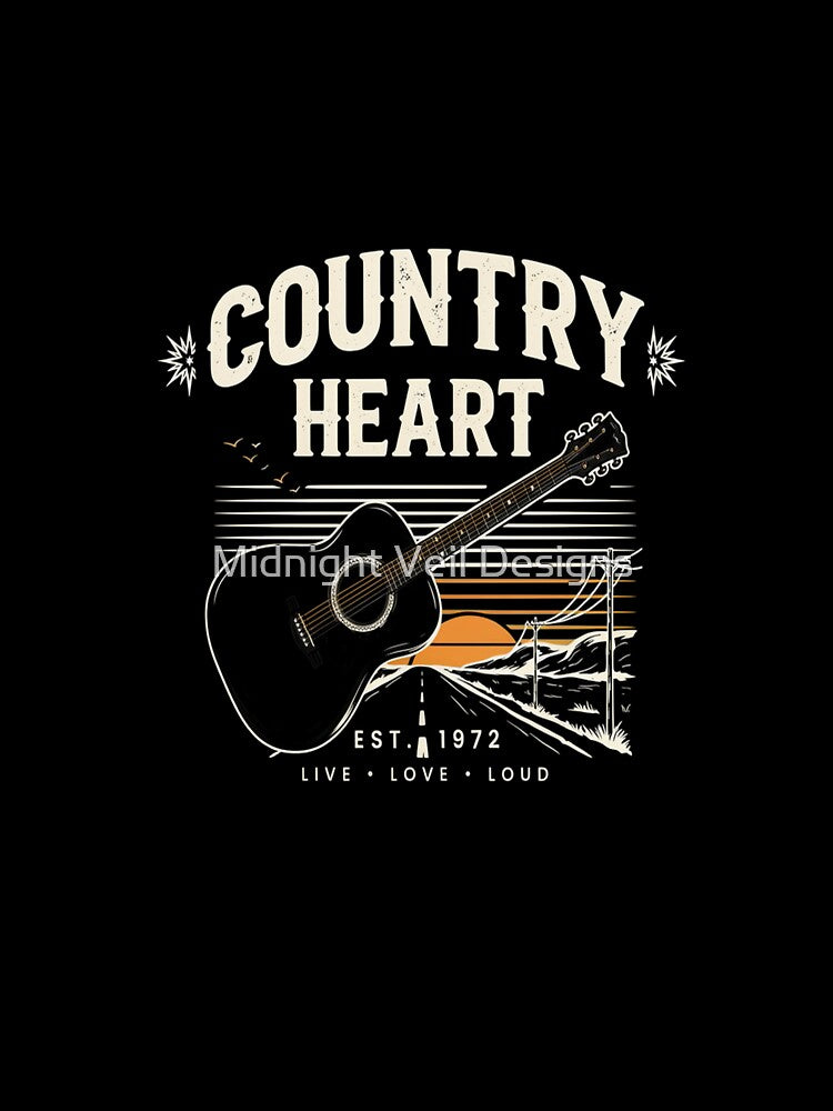 Country Heart – Acoustic Guitar Sunset Live Love Loud Design by Midnight Veil Designs