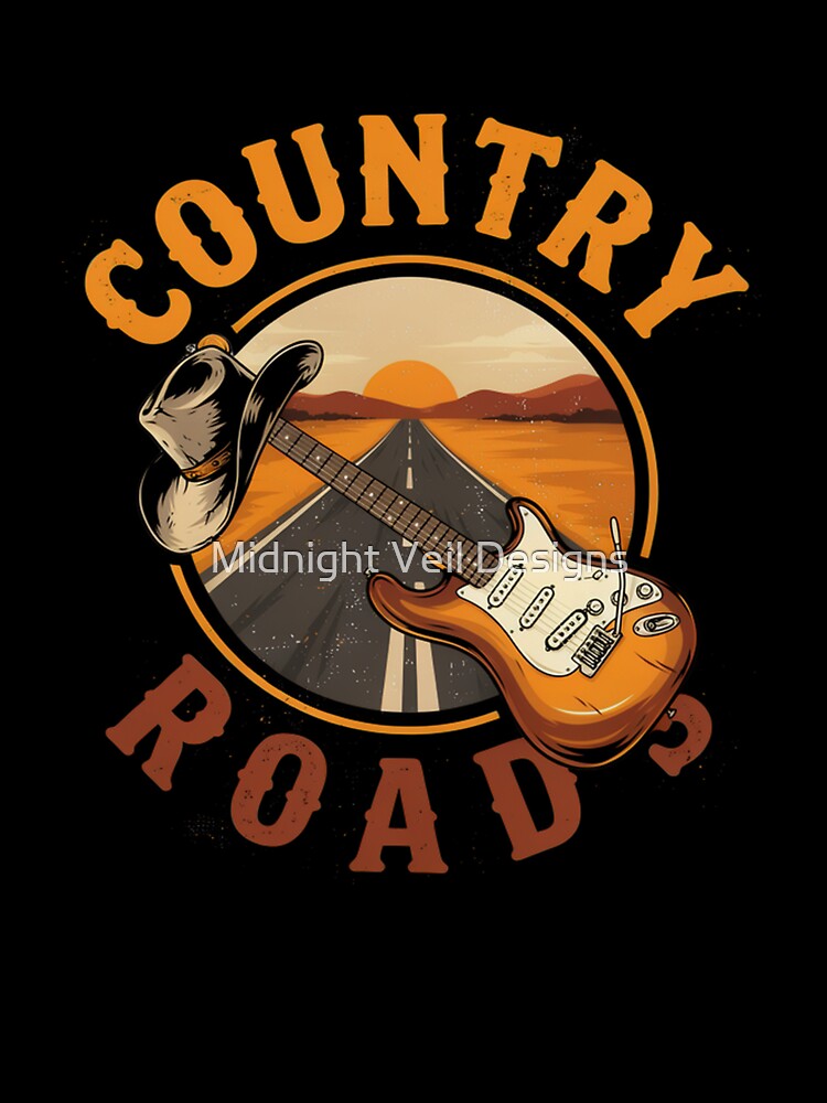 Country Roads – Guitar Cowboy Hat Road Trip Design by Midnight Veil Designs