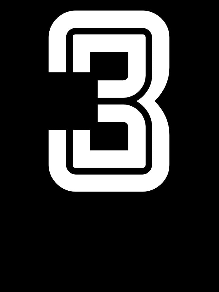 No. 3 / Player Number Three / Football Player Number 3 (White on Red) by STUDIO-72