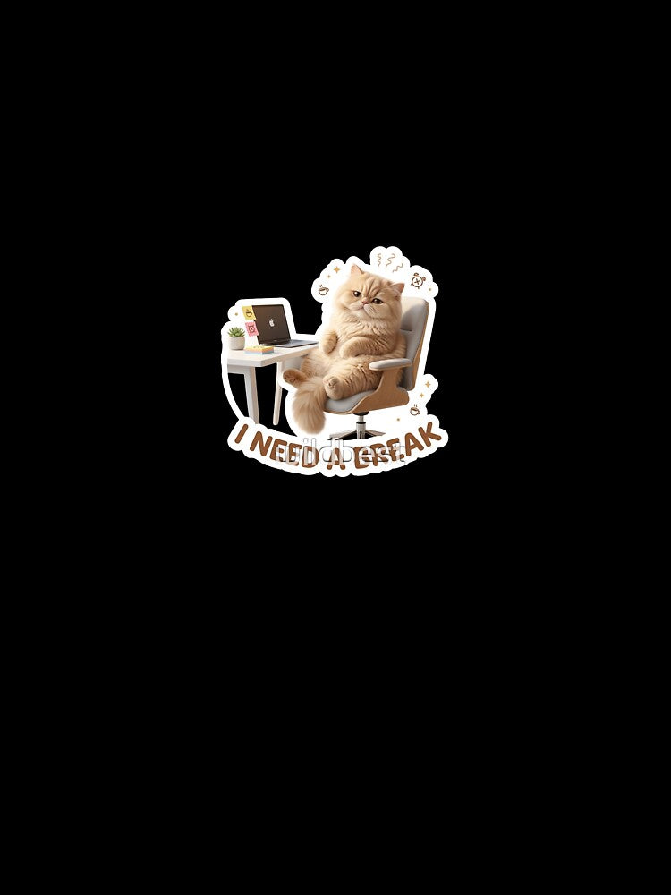 I Need a Break – Beige Office Cat Chaos Sticker by wildbest