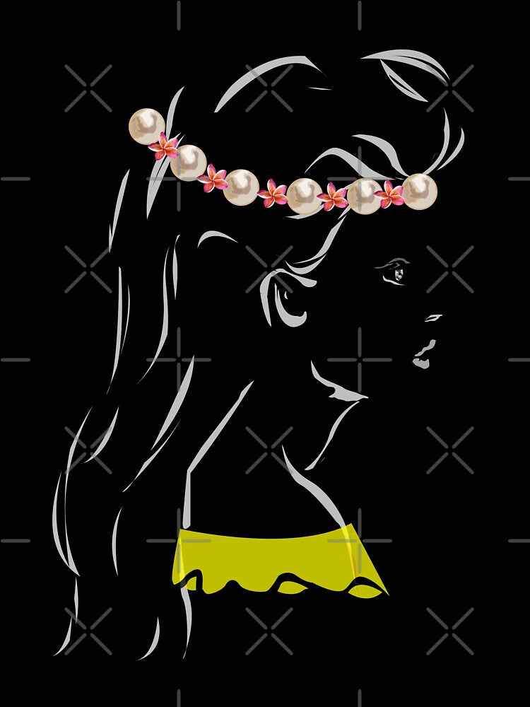 Line art pretty girl with long hair and eyelashes wearing hot yellow off shoulder dress and flowers pearl crown by SGS-