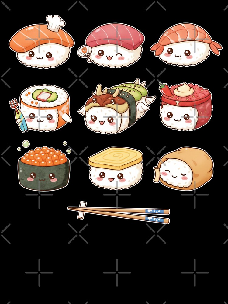 Happy Sushi Kawaii Set – Anime Japanese Food Otaku Design by Alexis Art Collection