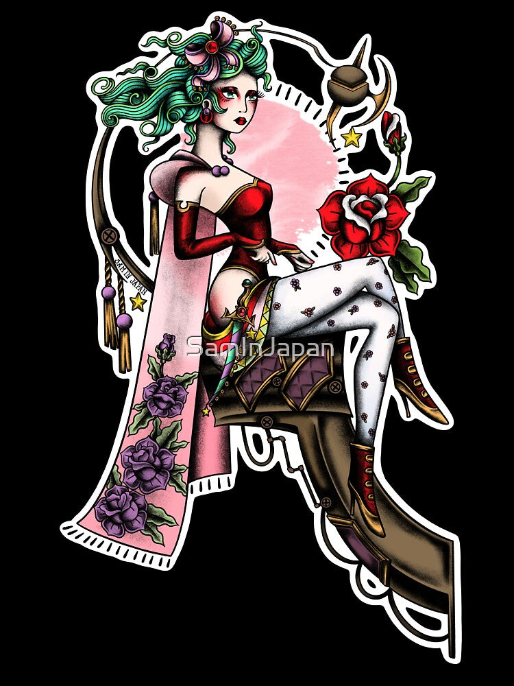 Terra from Final Fantasy 6 (FFVI) in American Traditional Tattoo Portrait Style by SamInJapan