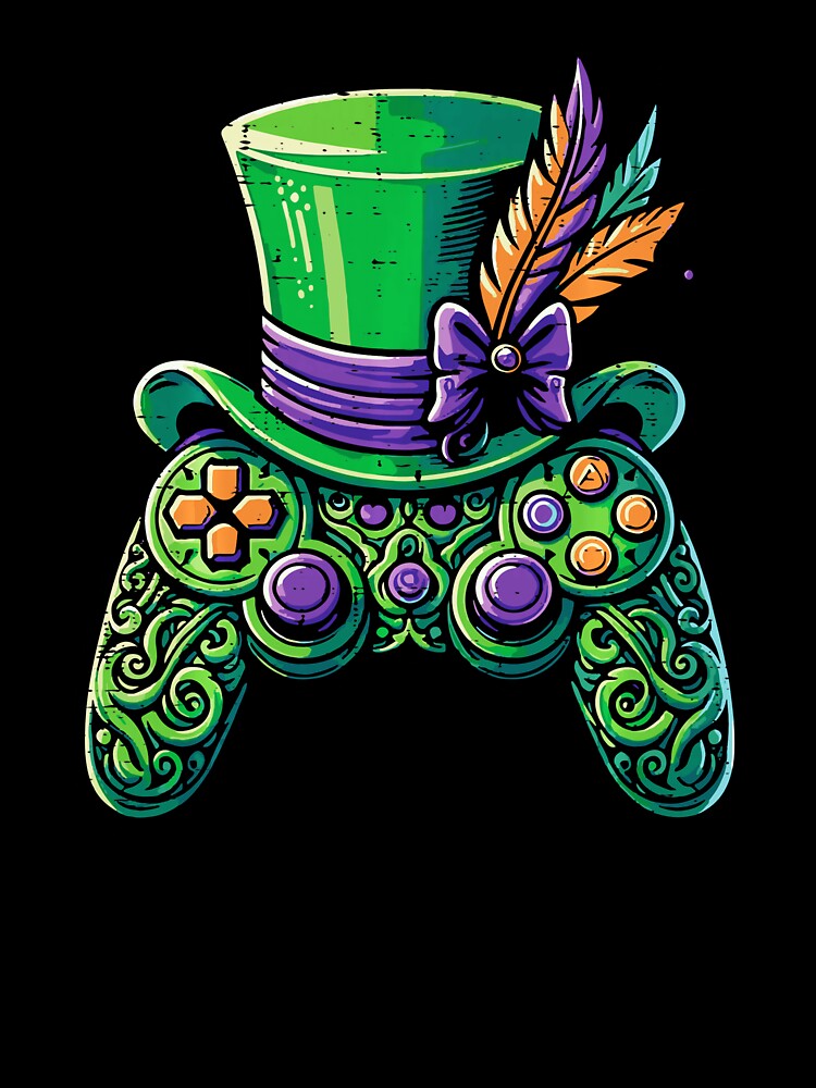 Mardi Gras Gaming Controller with Festive Carnival Hat Retro Style by FGTV2021